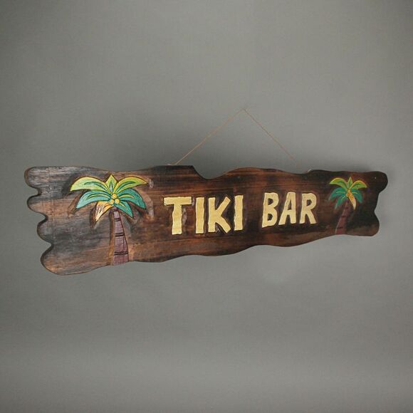 39 In. Hand Carved `Tiki Bar` Sign with Palm Trees - Picture 5 of 7